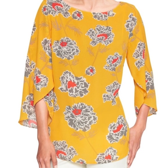 Banana Republic Tops - Banana Republic Women's Floral Blouse Size Large 3/4 Sleeves Yellow Grey Red